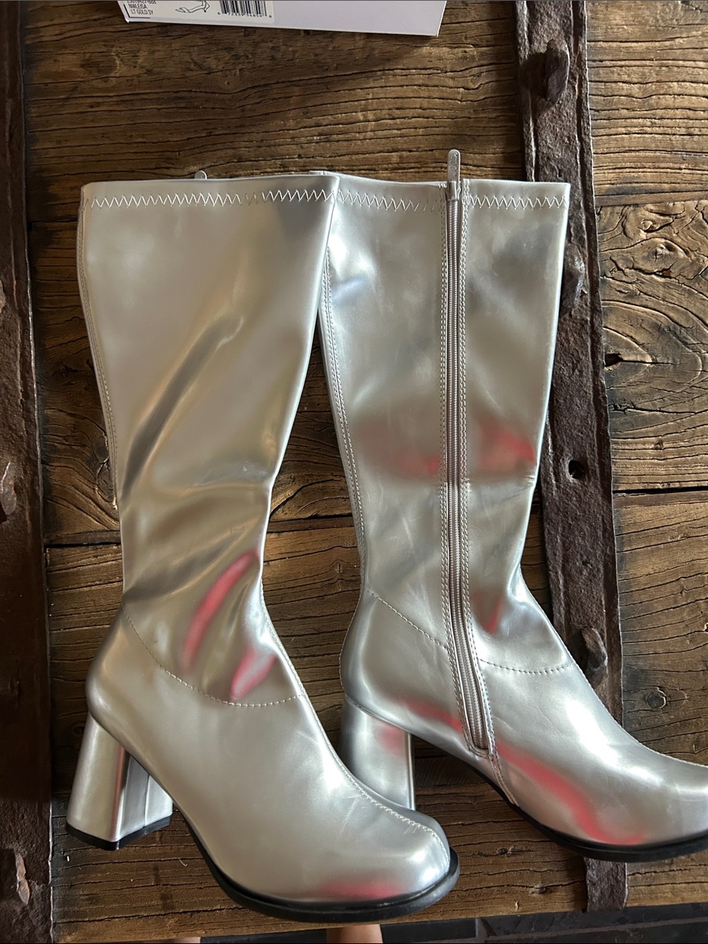 Silver Women's Mid-Calf Block Heel go go Boots